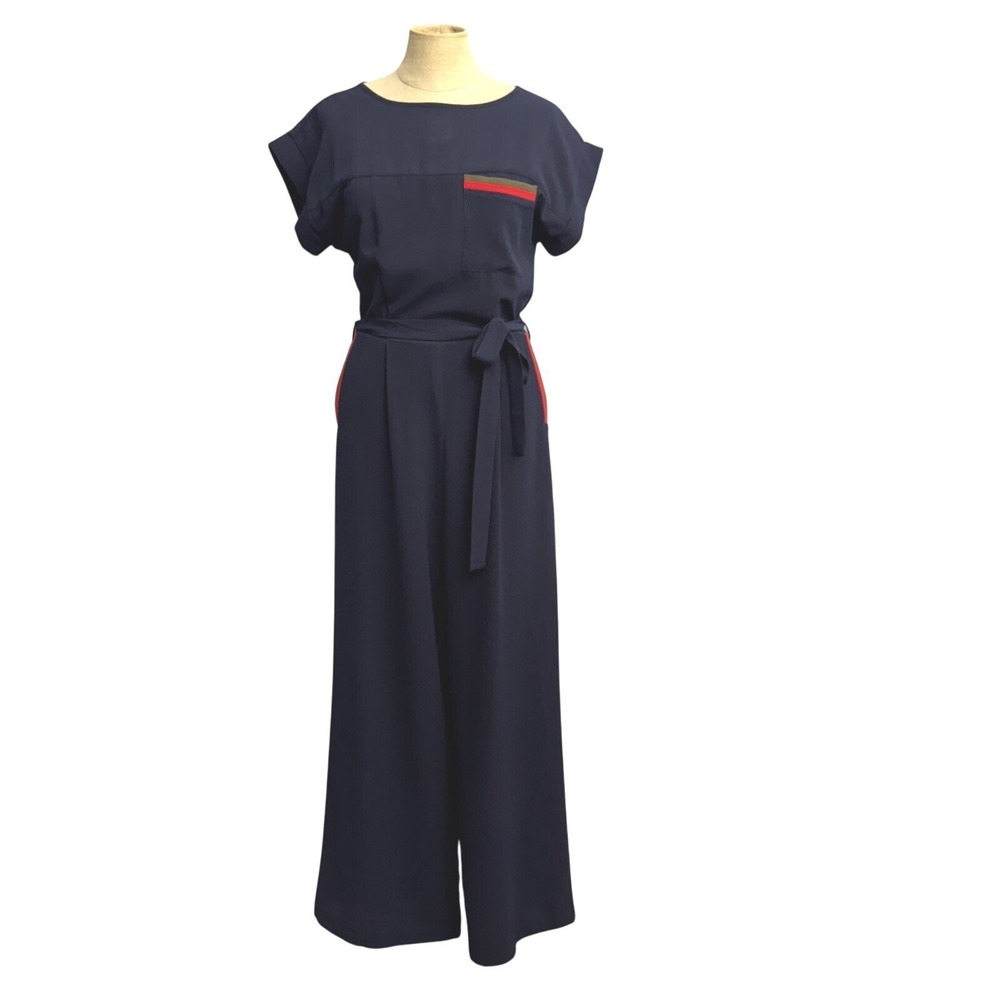 Monteau Women S Jumpsuit Navy Blue Straight Short Sleeves Pockets Romper Coastal